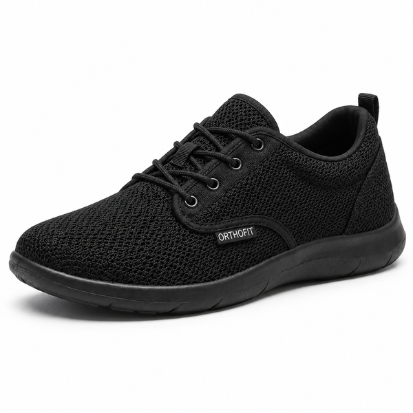 OrthoFit Wide Toe Box Comfort Sneaker in all black knit