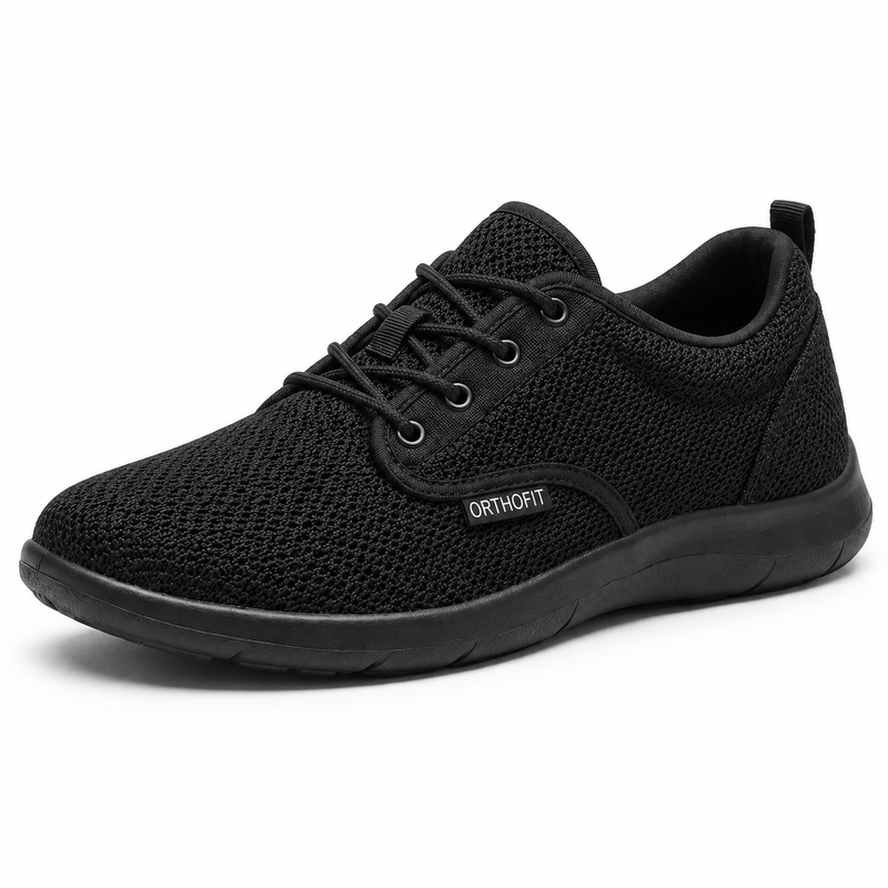OrthoFit Wide Toe Box Comfort Sneaker in all black knit