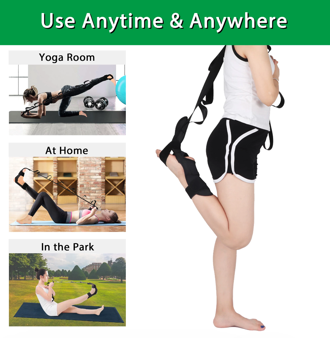 Quelcc Yoga Stretching Strap,Flex Strap Stretching,Ankle Ligament Stretcher  Belt with Loops,Yoga Strap for Stretching with Mesh Bag,for Balance  Stretches,Leg and Foot Stretch Assist(black) : : Sports &  Outdoors